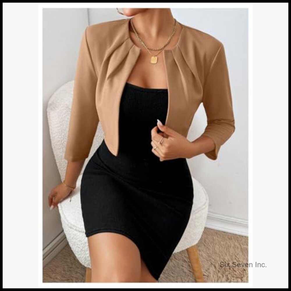 Polyester Blazer Jacket Open Front 3/4 Sleeve Ple… - image 5